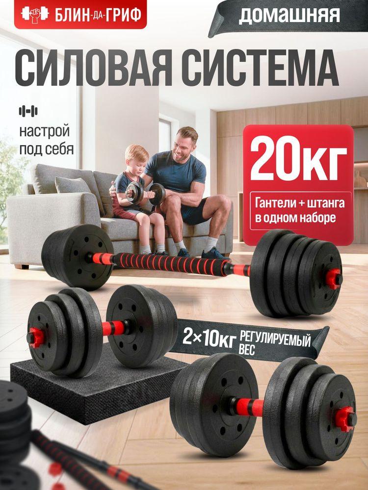Гантели разборные 20 кг, 2 шт по 10 кг + Штанга